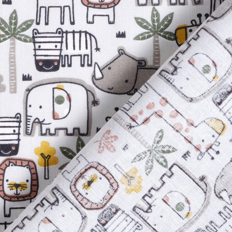 Puuvillakangas Kretonki Pienet villieläimet – hopeanharmaa,  image number 4