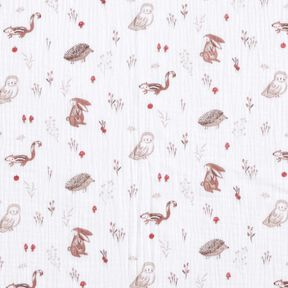 Musliini-/kaksikerroksinen kangas Eläimet metsäaukealla – valkoinen, 