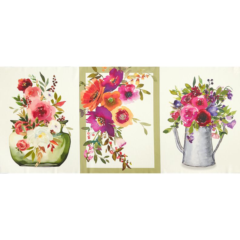 Koristepaneeli Trio Akvarellikukat – norsunluu/marja,  image number 1