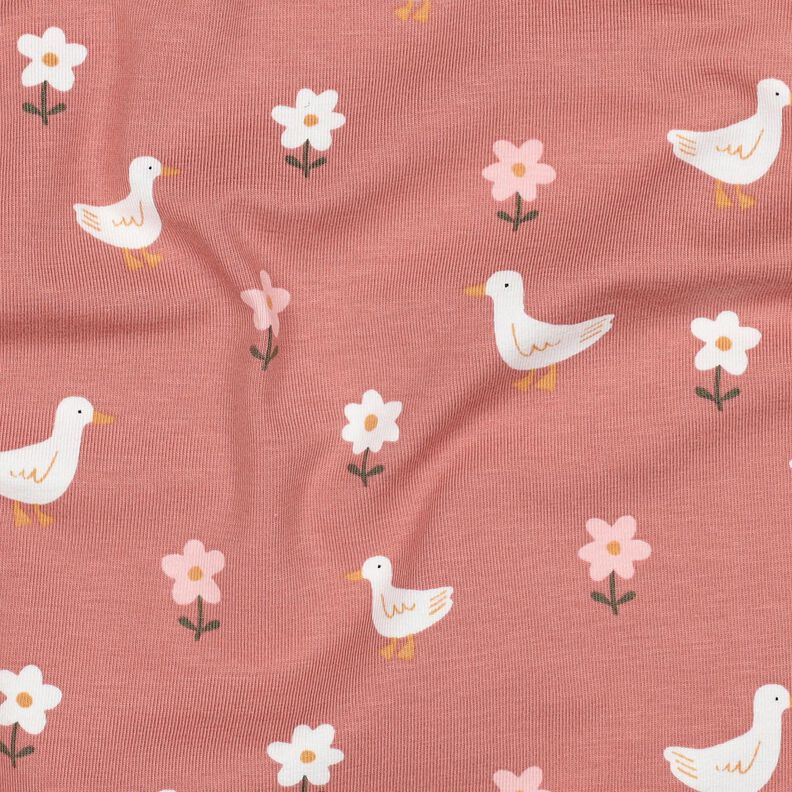 Puuvillajersey Hanhet kukkakedolla | Poppy Fabrics – tumma vanharoosa/valkoinen,  image number 2