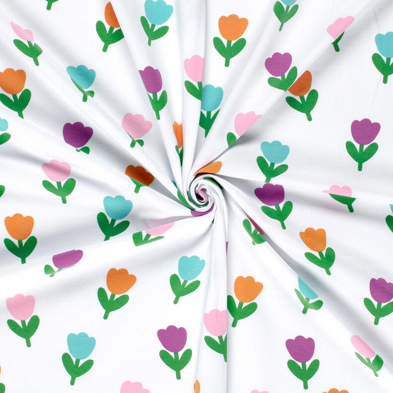 Puuvillajersey Tyylitellyt tulppaanit – valkoinen/punalila,  image number 3