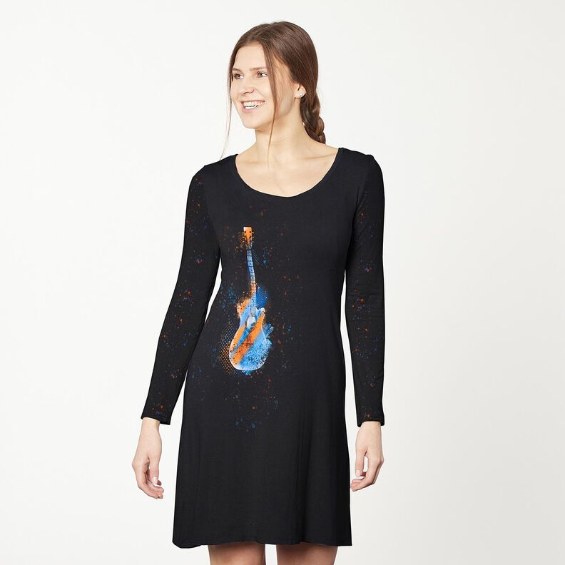 Puuvillajersey Paneeli Kitara | Glitzerp&uuml;ppi &ndash; musta/oranssi,  image number 6