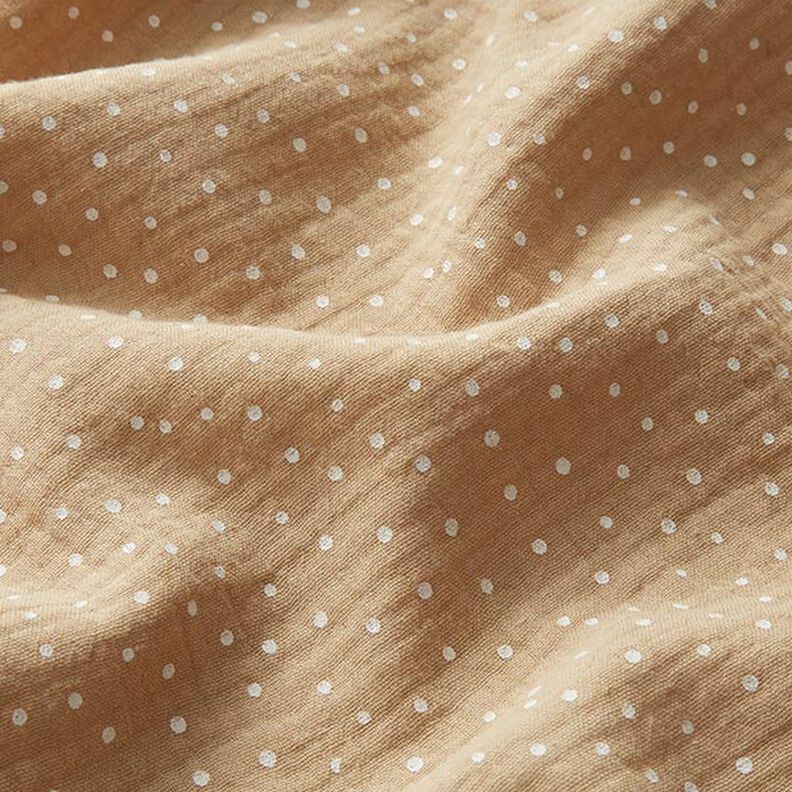 Musliini-/kaksikerroksinen kangas Pikkupilkut – beige/valkoinen,  image number 2
