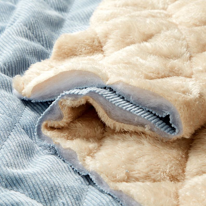 Tikkikangas Vakosamettikangas vinoneliökuviollisella kääntöpuolella – vaaleansininen,  image number 2