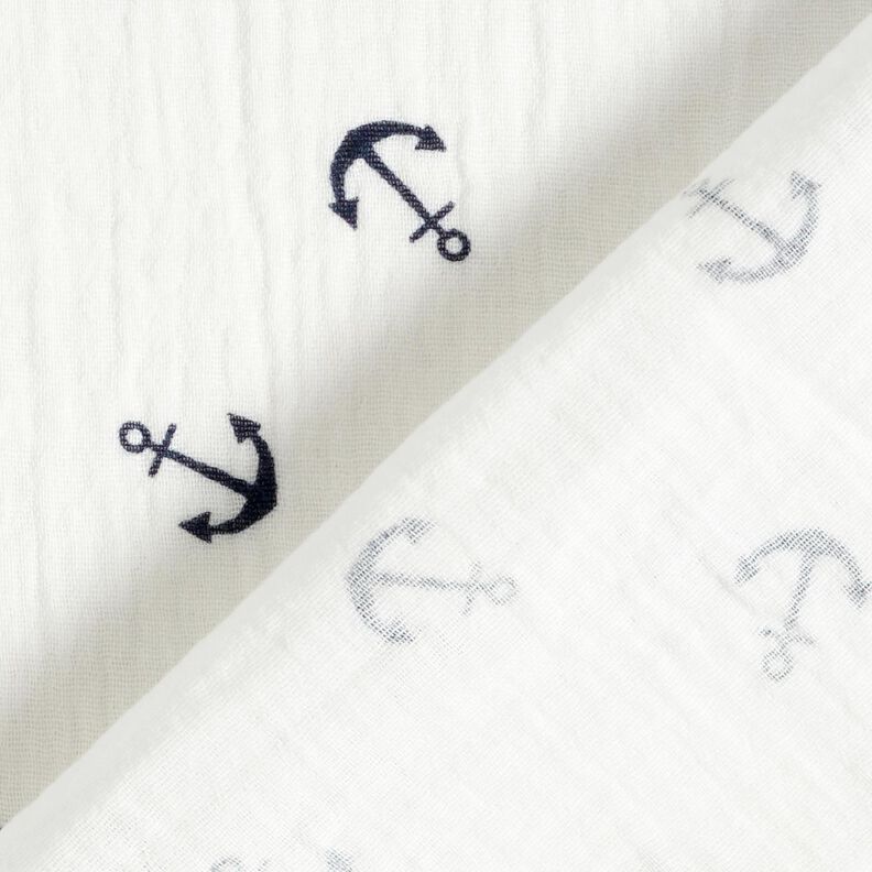 Musliini-/kaksikerroksinen kangas Ankkuri – valkoinen/laivastonsininen,  image number 4