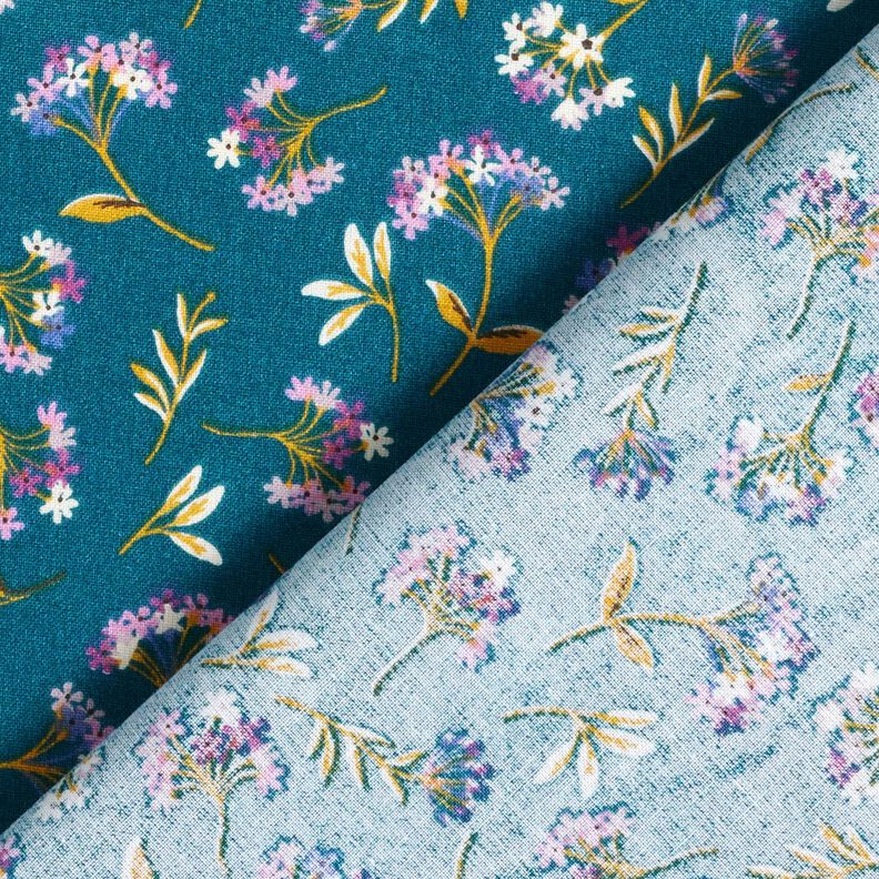Puuvillakangas Kretonki Herkät kukinnot – merensininen,  image number 4