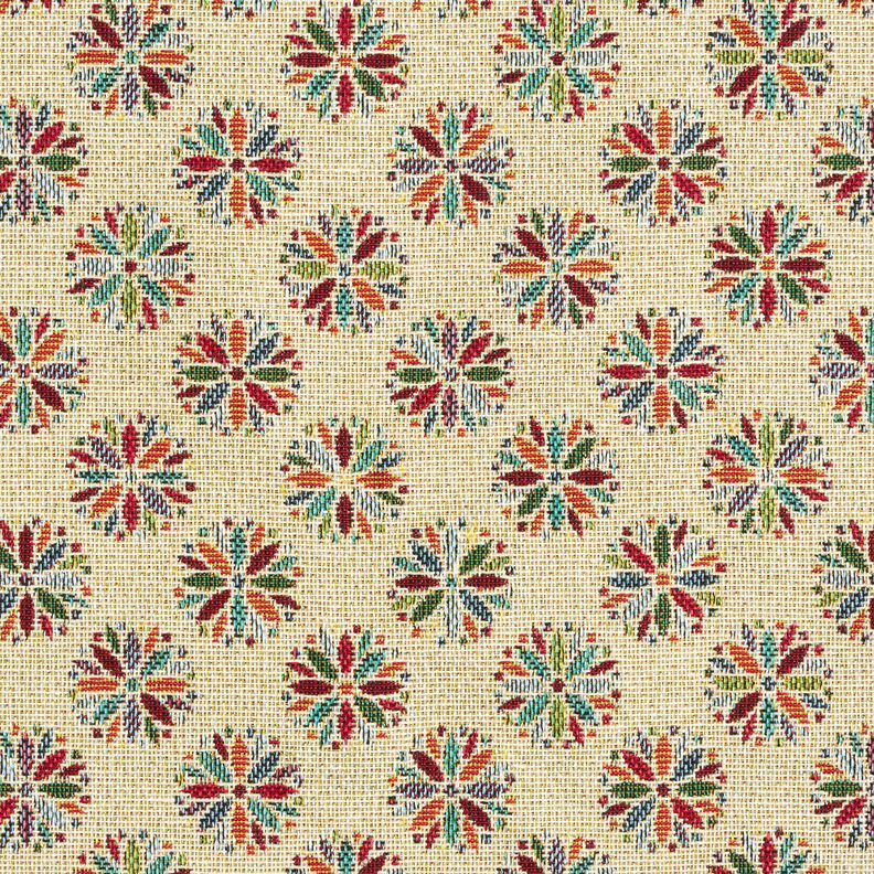 Sisustuskangas Gobeliini Pienet kukkamandalat – vaalea beige/punainen,  image number 1