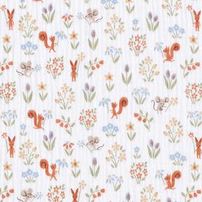 Musliini-/kaksikerroksinen kangas Orava ja hiiri – valkoinen, 