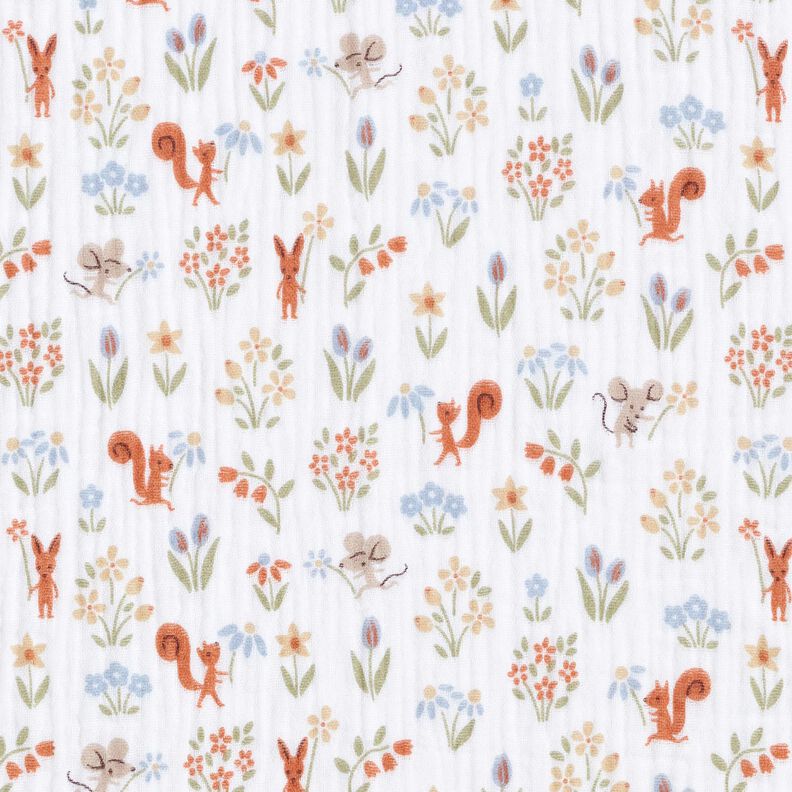 Musliini-/kaksikerroksinen kangas Orava ja hiiri – valkoinen,  image number 1