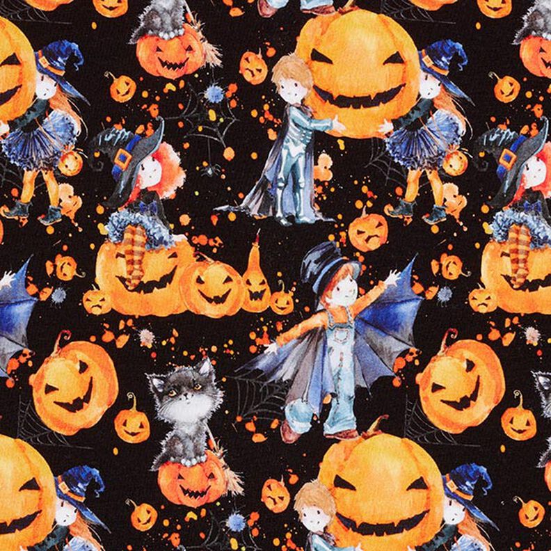 Puuvillajersey Halloween Digitaalipainatus – musta,  image number 1