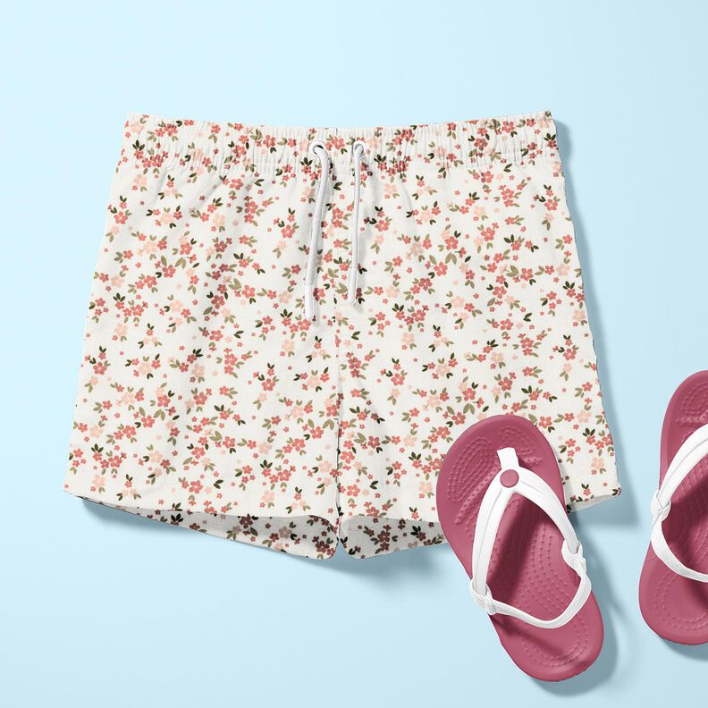 Puuvillajersey vaaleanpunaiset kukat – norsunluu,  image number 6