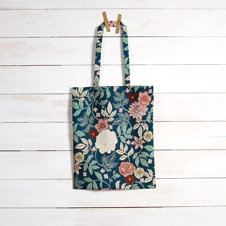 Sisustuskangas Jacquard Vintage-kukat – petrooli/tummanpunainen,  image number 7