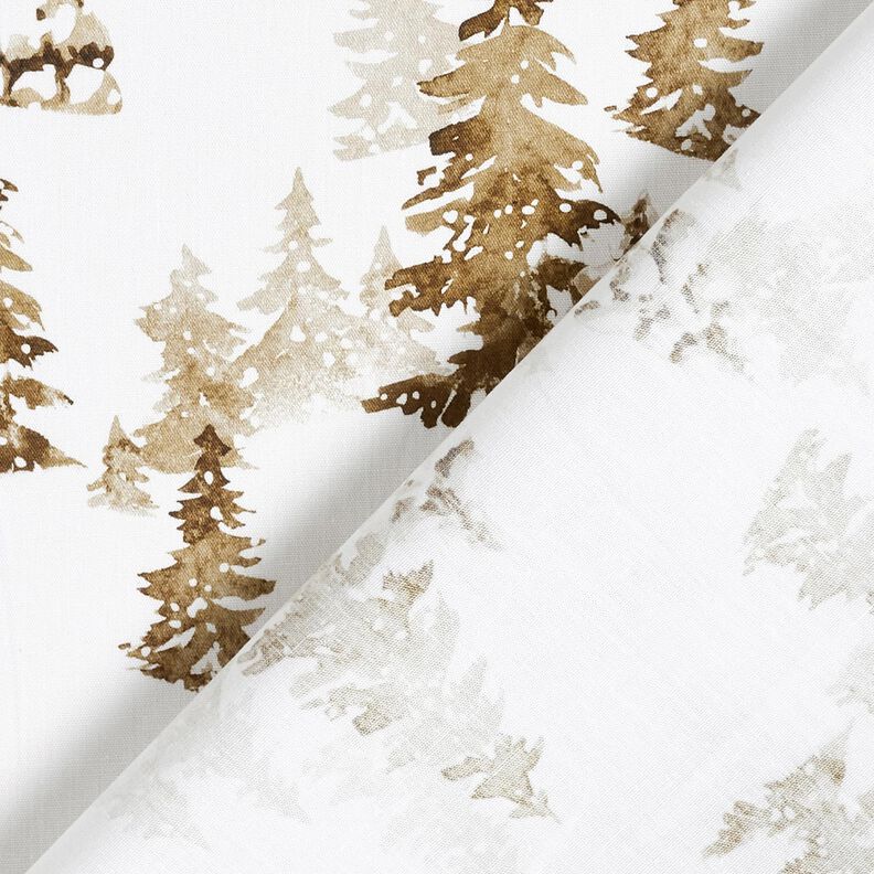 Puuvillakangas Popliini lumen peittämät kuusipuut – valkoinen/vaaleanruskea,  image number 4