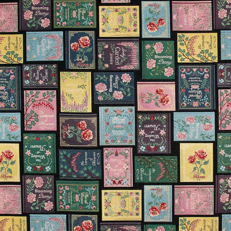 Sisustuskangas Gobeliini Kirjan kansi &ndash; musta/merlot,  image number 1