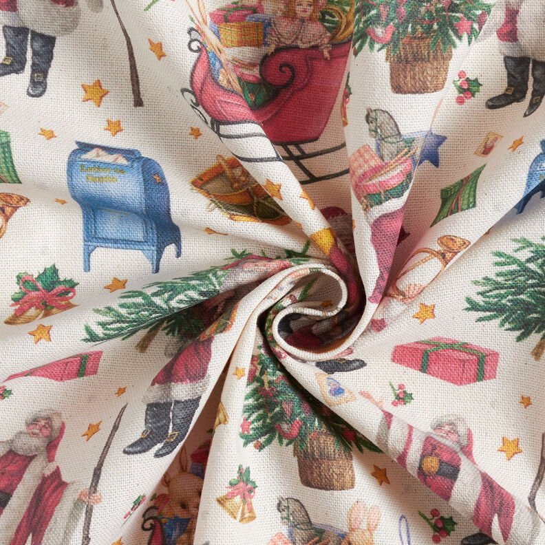 Sisustuskangas Puolipanama Nostalginen joulunaika &ndash; luonnonv&auml;rinen/punainen,  image number 3