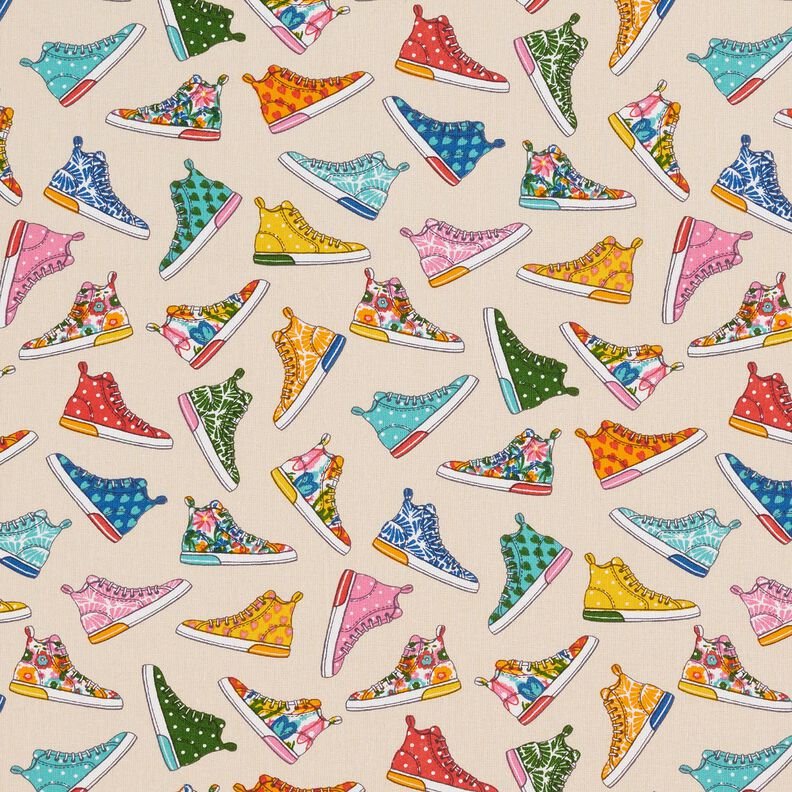 Puuvillakangas Kretonki Värikkäät lenkkarit – vaalea beige,  image number 1