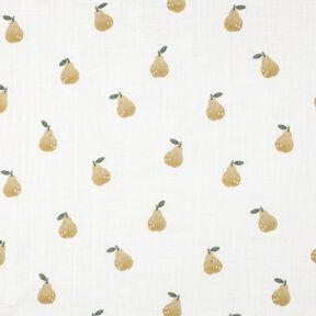 Musliini-/kaksikerroksinen kangas Päärynä Digitaalipainatus | Poppy Fabrics – valkoinen/oliivi, 