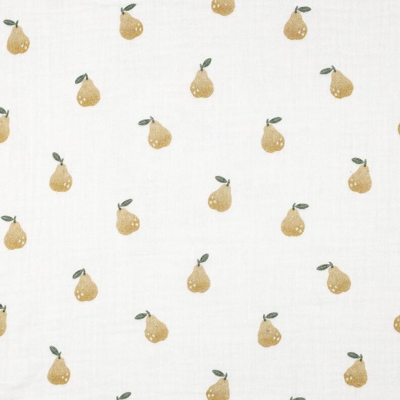 Musliini-/kaksikerroksinen kangas Päärynä Digitaalipainatus | Poppy Fabrics – valkoinen/oliivi,  image number 1