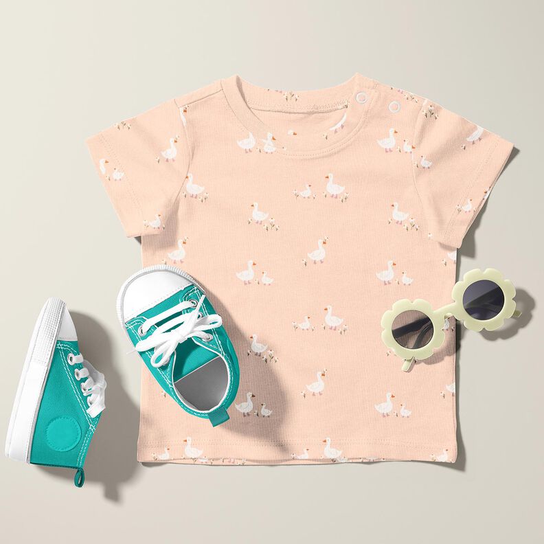 Puuvillajersey Hanhet ja kukat &ndash; ruusunpunainen,  image number 5