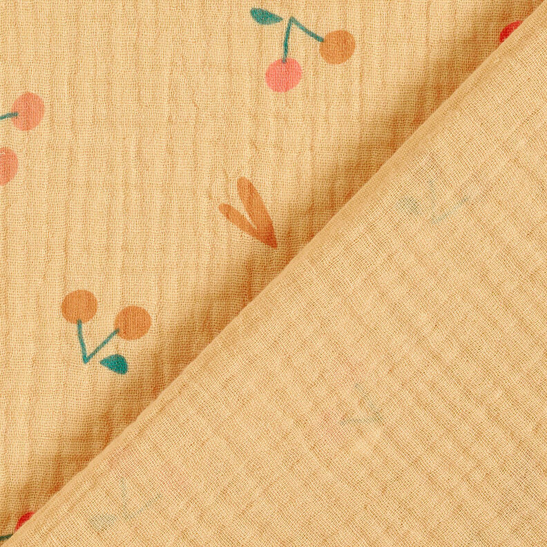 Musliini-/kaksikerroksinen kangas Kirsikat – vanhakulta/kinuski,  image number 4