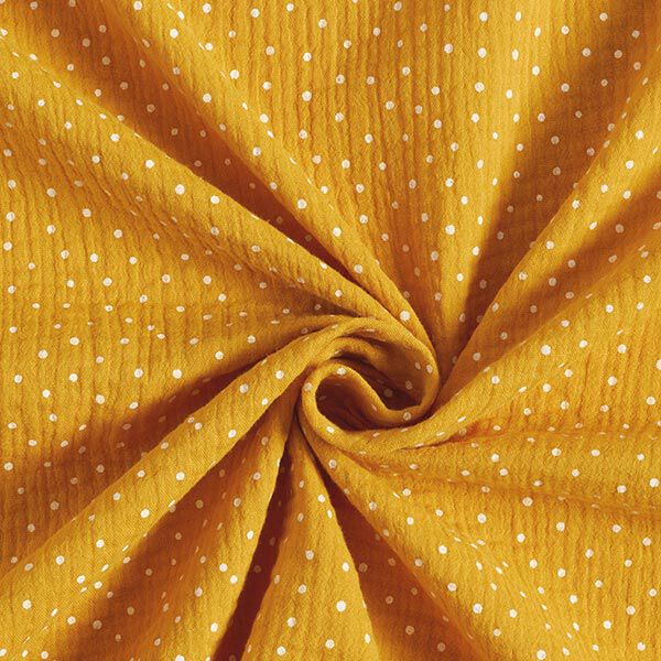 Musliini-/kaksikerroksinen kangas Pikkupilkut – currynkeltainen/valkoinen,  image number 3