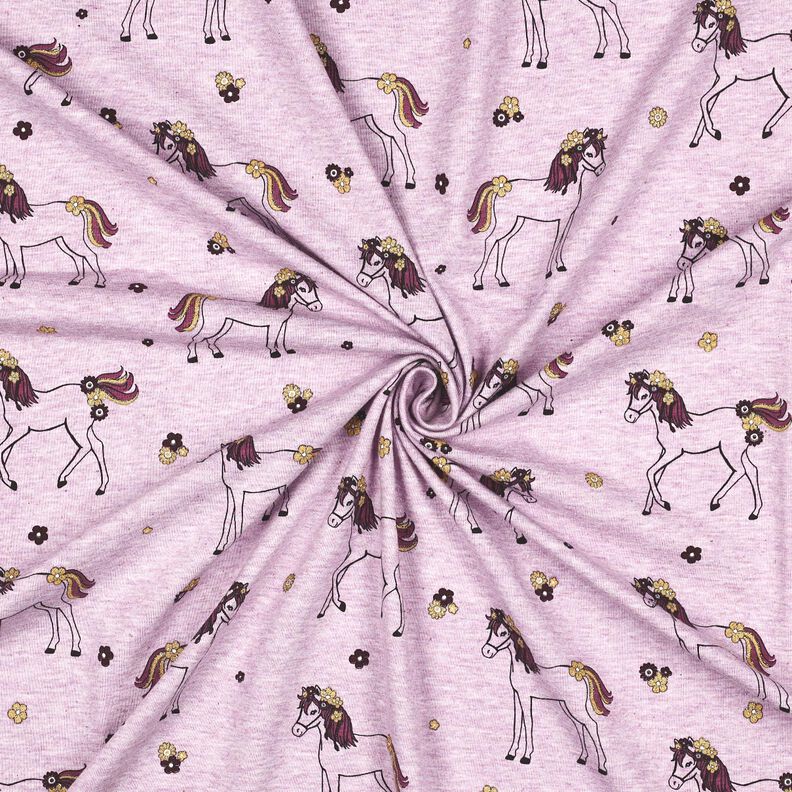 Puuvillajersey Kimaltava kukkahevonen | Poppy Fabrics – pastellivioletti/kulta,  image number 3