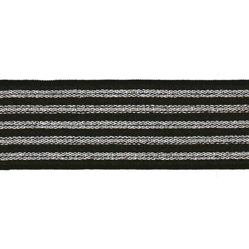 Raidallinen kuminauha [ Leveys: 25 mm ] – musta/hopea,  image number 1