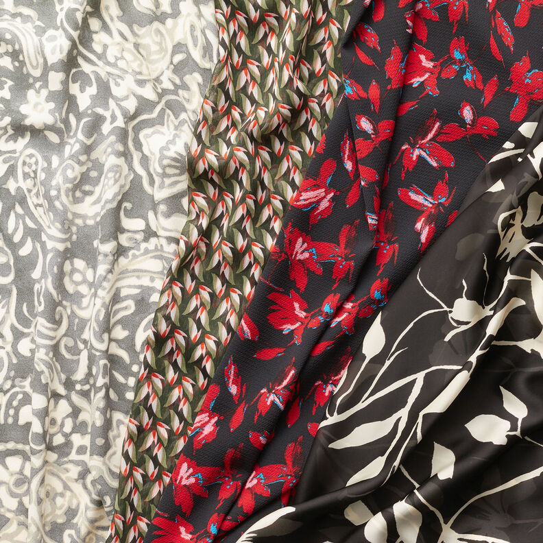 Kreppisifonki lehtikuvio – musta/kaisla,  image number 5