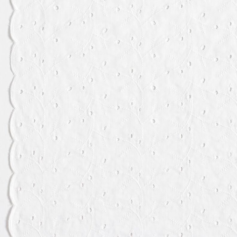 Puuvillakangas Reikäkirjonta Kukkaköynnökset – valkoinen,  image number 1