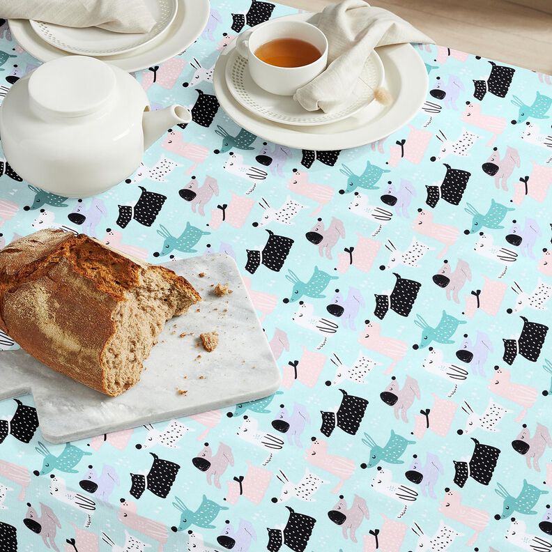 Puuvillakangas Kretonki Abstraktit koirat – taivaansininen/ruusunpunainen,  image number 6