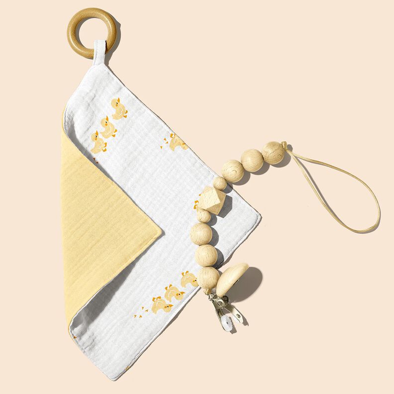 Musliini-/kaksikerroksinen kangas Sievät ankanpoikaset – valkoinen/kulta,  image number 6