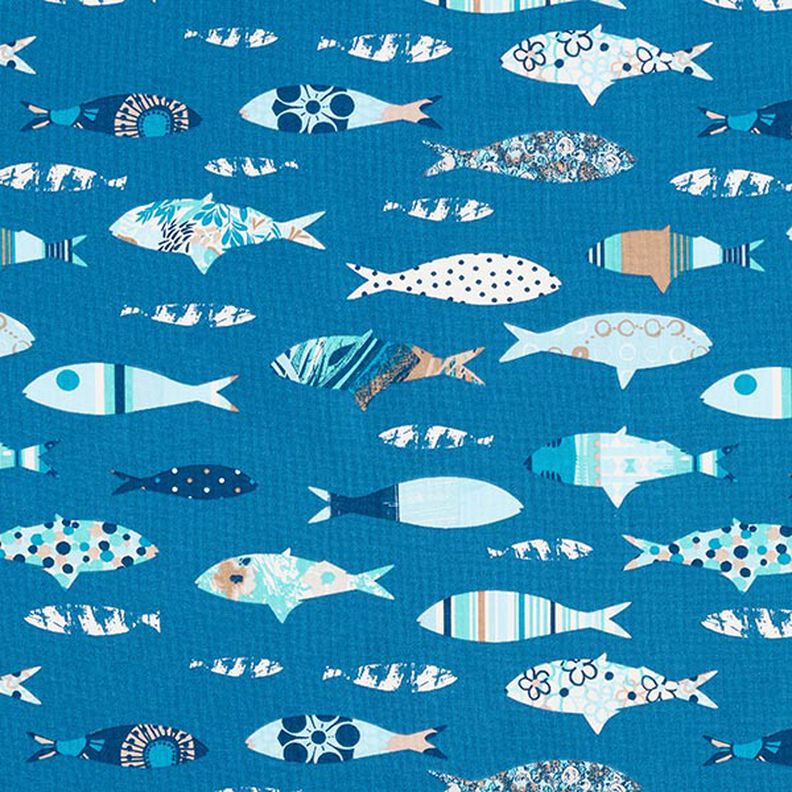 Puuvillakangas Kretonki Abstraktit kalat – sininen,  image number 1