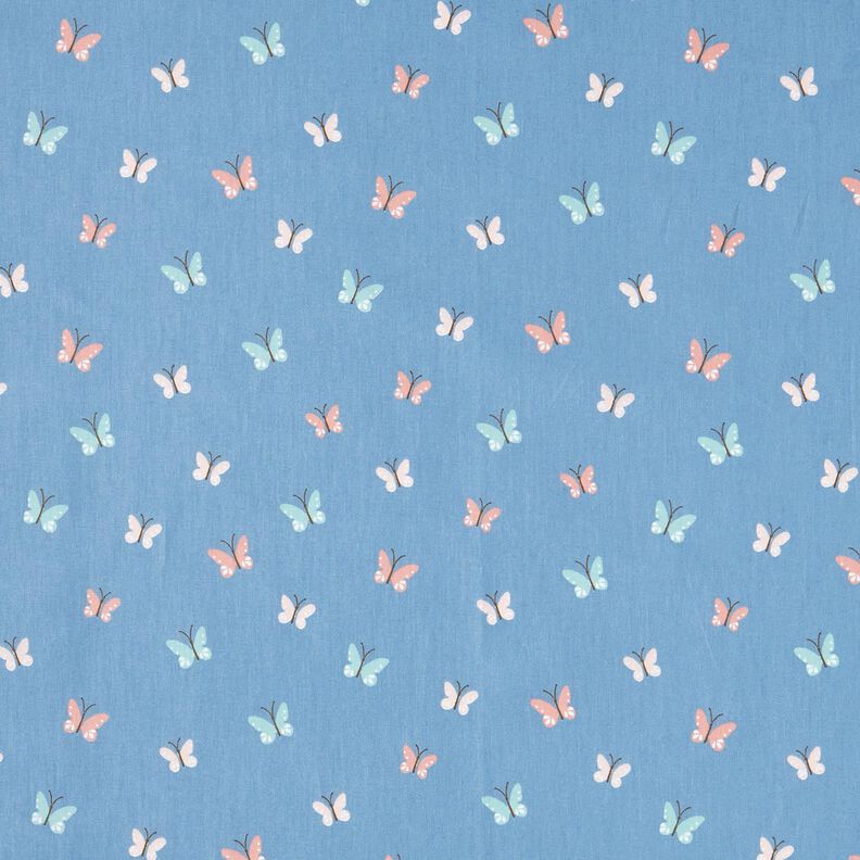 GOTS Puuvillapopliini Perhoset – briljantin sininen,  image number 1