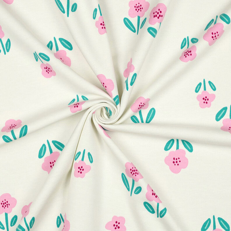 French Terry Kesäcollege Kukat| by Poppy – villanvalkoinen/roosa,  image number 3