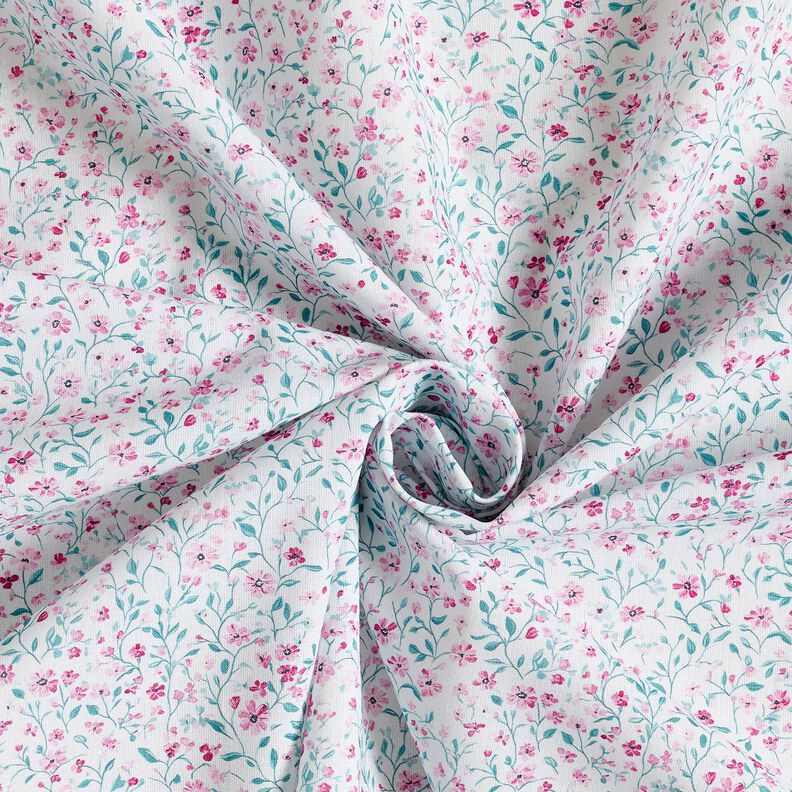Puuvillakangas Popliini Herk&auml;t kukkaset &ndash; piparminttu/pastellivioletti,  image number 3