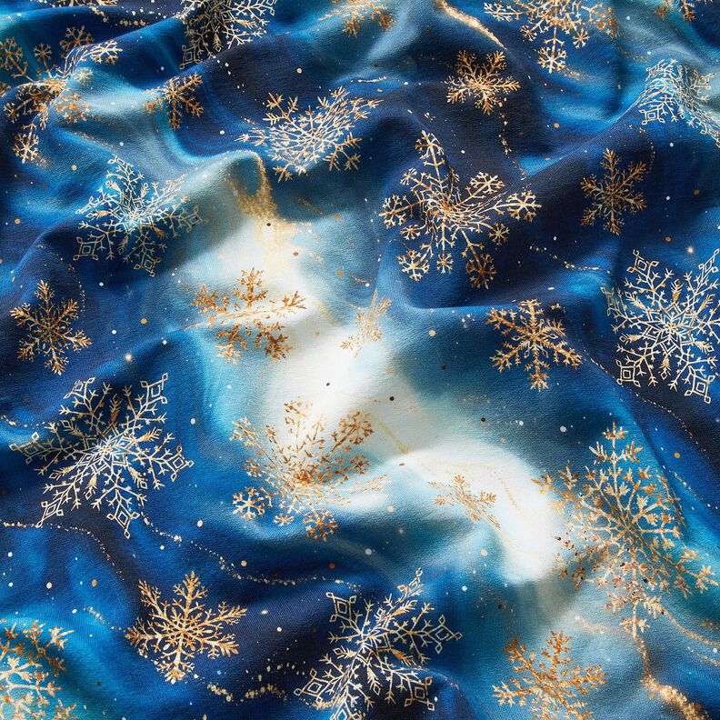 French Terry Kesäcollege Lumihiutaleet Linnunrata | Glitzerpüppi – indigo/vanhakulta,  image number 2