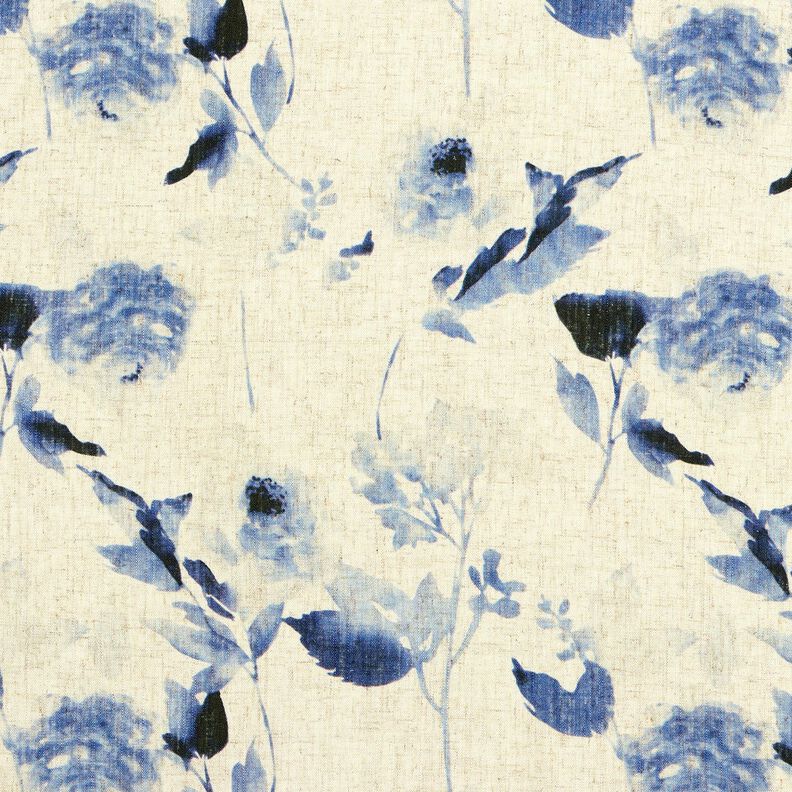 Viskoosi-pellavasekoite Akvarelliruusut &ndash; luonnonv&auml;rinen/laivastonsininen,  image number 1