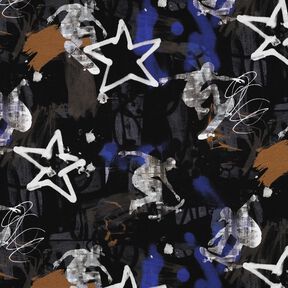 French Terry Kes&auml;college Skeittigraffiti Digitaalipainatus | Poppy Fabrics &ndash; musta/indigo, 