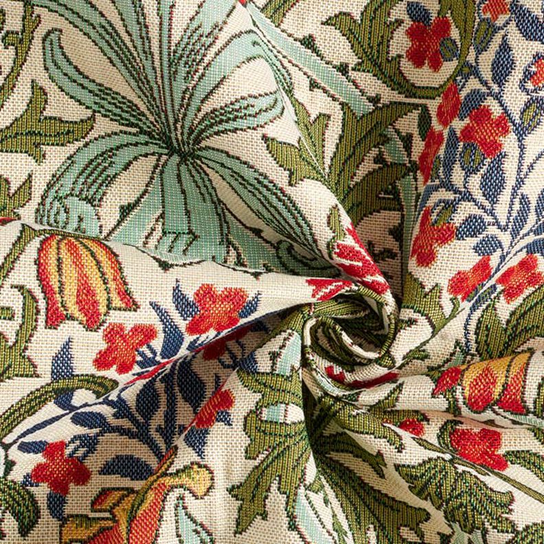 Sisustuskangas Gobeliini jugendtyylinen kukkakuvio – kerma/vaaleanvihreä,  image number 3