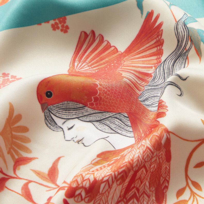 Satiinipaneeli Linnut ja keijut | Katia Fabrics – vedensininen/kerma,  image number 6