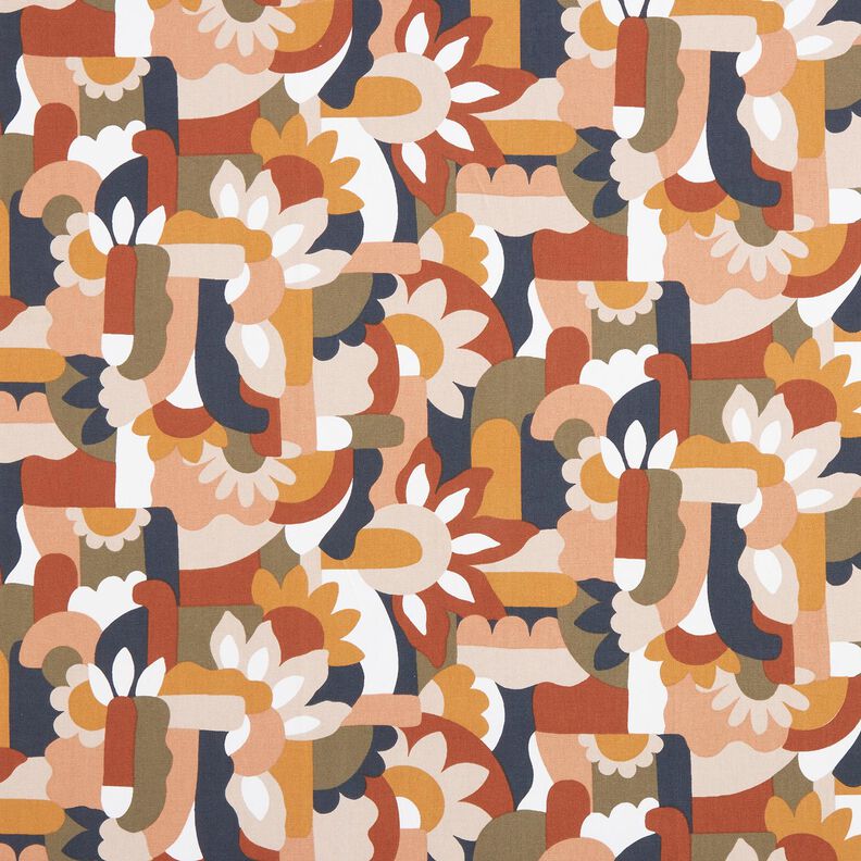 Sisustuskangas Puolipanama Abstraktit retrokukat – valkoinen/kupari,  image number 1