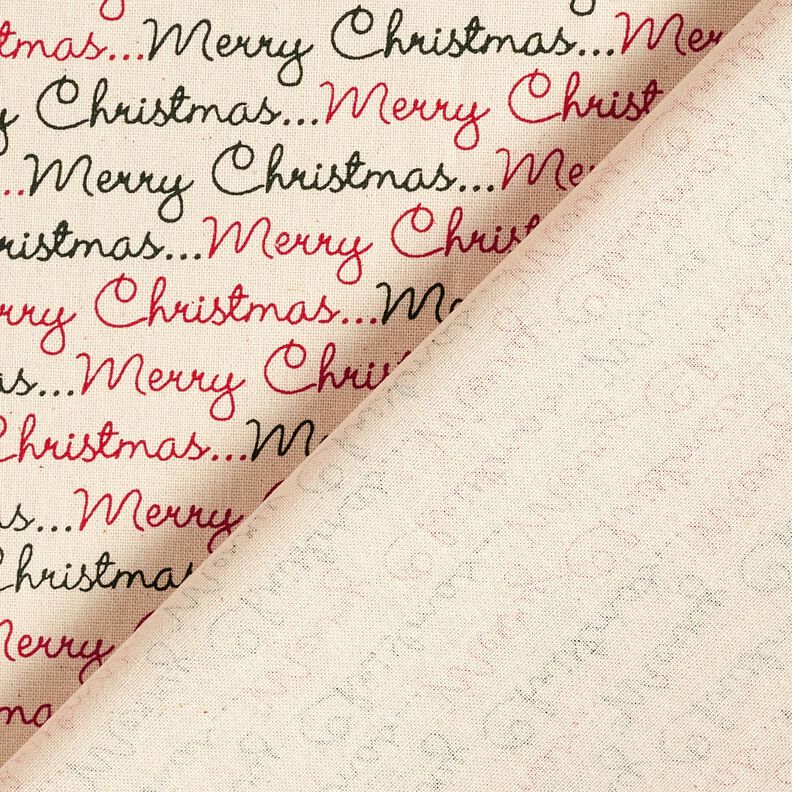 Puuvillakangas Kretonki Merry Christmas – luonnonvärinen/karmiininpunainen,  image number 4