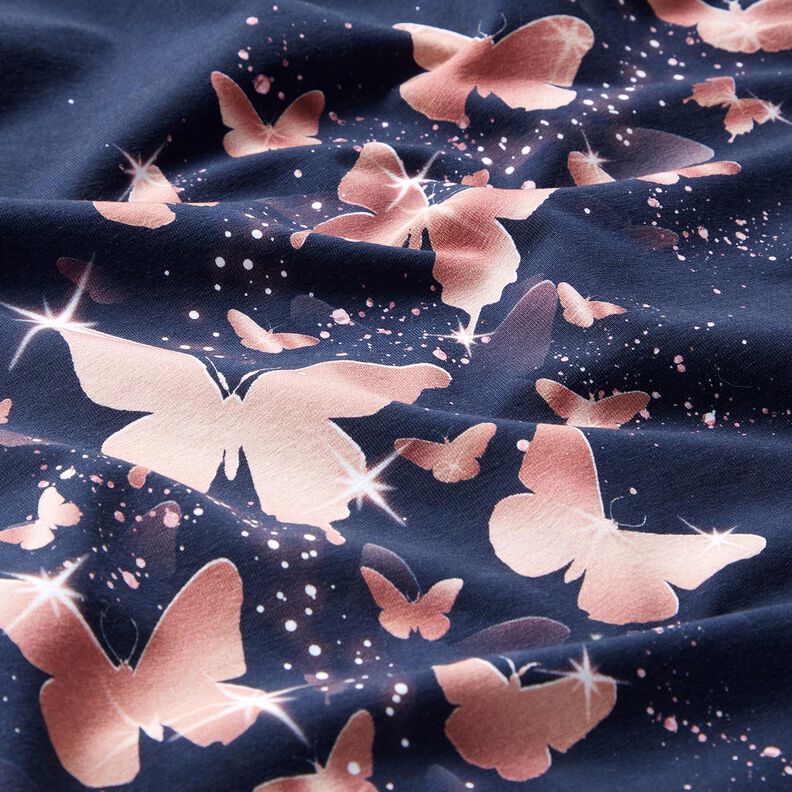 Puuvillajersey hohtavat perhoset | Glitzerpüppi – yönsininen/vanharoosa,  image number 8