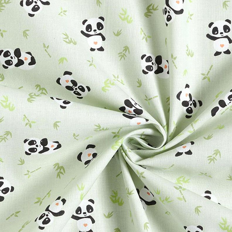 Puuvillakangas Kretonki pehmoinen panda – vihreä,  image number 3
