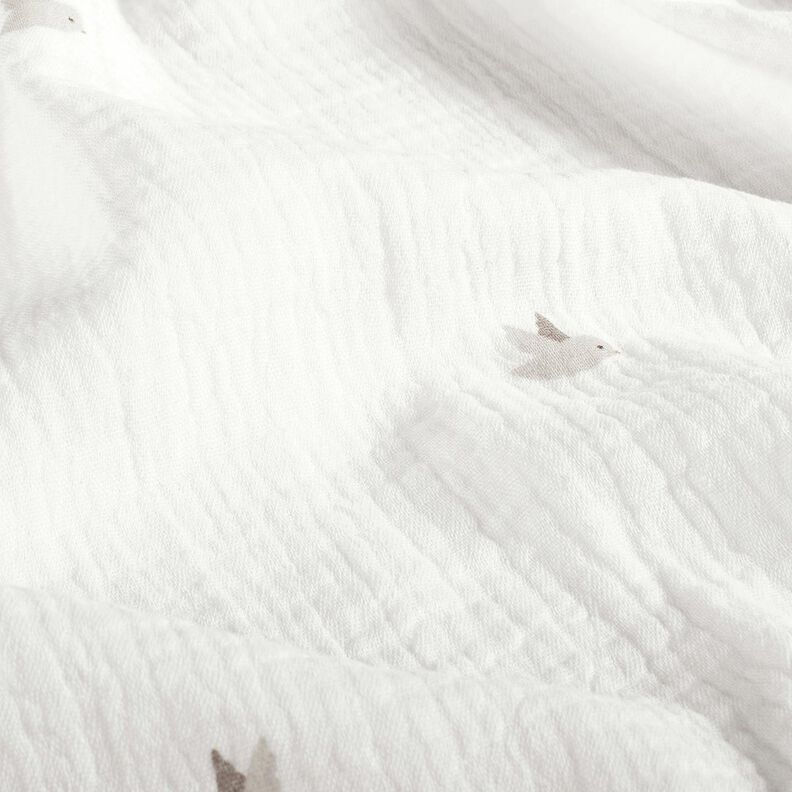 Musliini-/kaksikerroksinen kangas Pienet lintuset – villanvalkoinen/luonnonvärinen,  image number 2