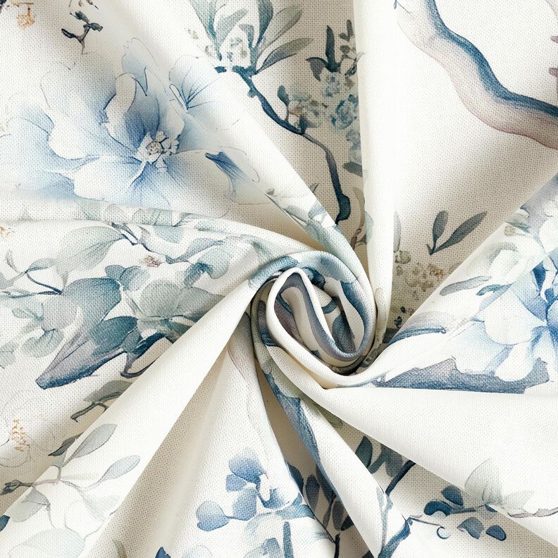 Sisustuskangas Puolipanama Maalatut oksat &ndash; valkoinen/siniharmaa,  image number 3