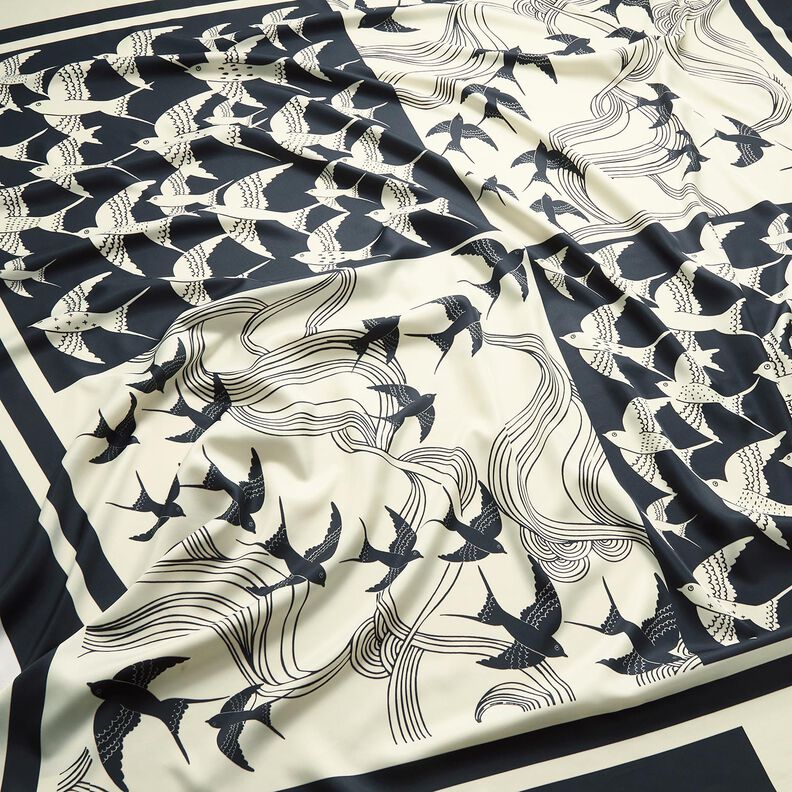 Satiinipaneeli Pääskyset | Katia Fabrics – antrasiitti/kerma,  image number 2