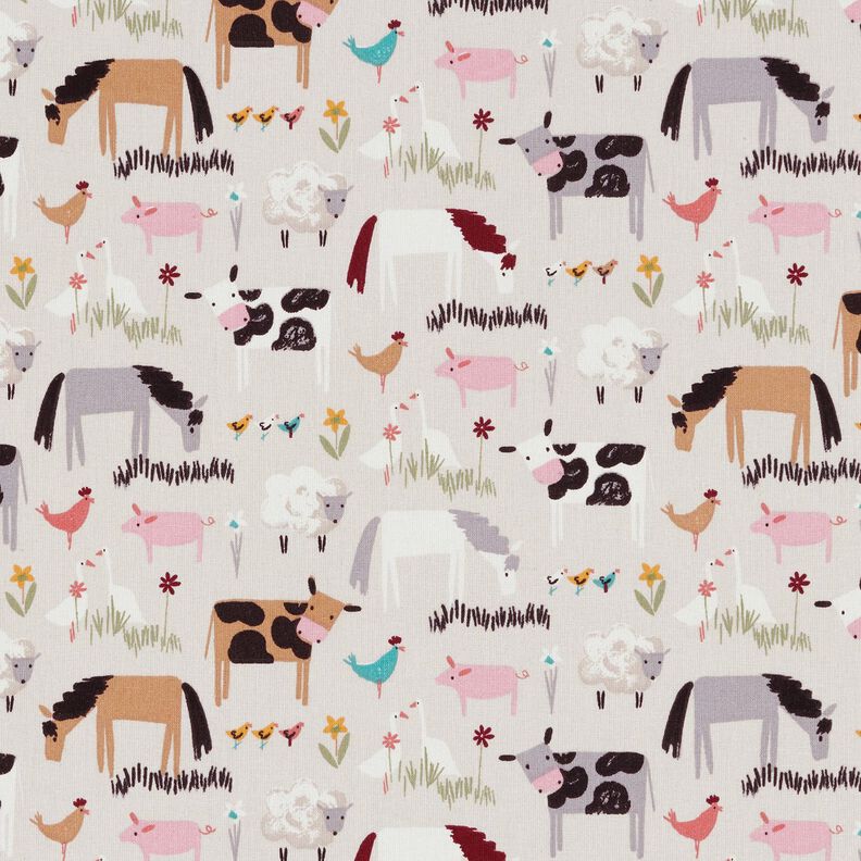 Puuvillakangas Kretonki Maatilan eläimet – manteli,  image number 1