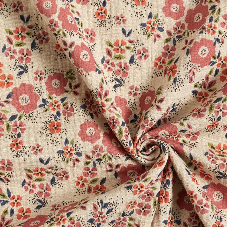 Musliini-/kaksikerroksinen kangas Kukkameri – vaalea ruskeanharmaa,  image number 3