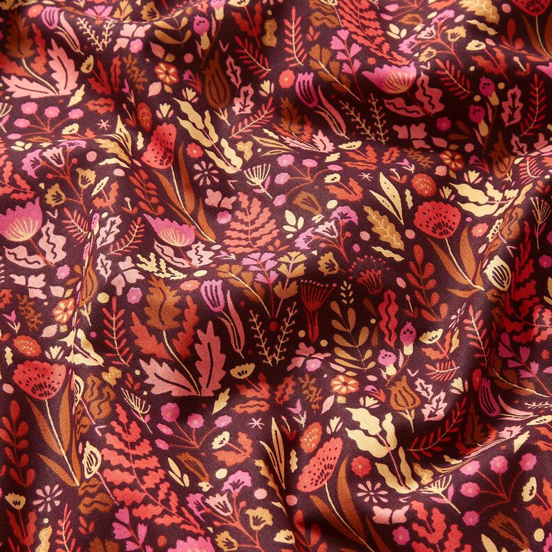 Puuvillakangas Kretonki Villikukat – merlot/purppura,  image number 2